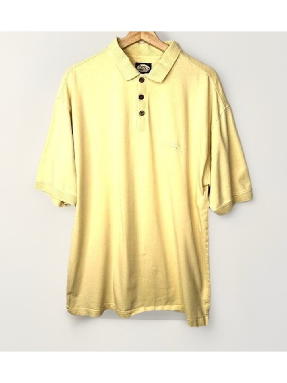 Tommy Bahama Polo Shirt Mens L Beige 100% Cotton Short Sleeve Marlin Logo Golf